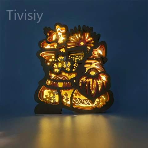 Clover Dwarf Elf , 3D Wooden Carving, Suitable for Home Decoration, Holiday Gift, Art Night Light